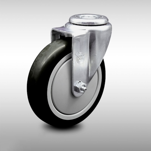 5 Inch SS Black Polyurethane Wheel Swivel Bolt Hole Caster